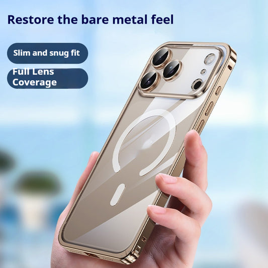 Applicable i Phone 17 Metal Frame Phone Case Magnetic Suction Spring Fastener Transparent Eagle Eye Lens Protective Cover